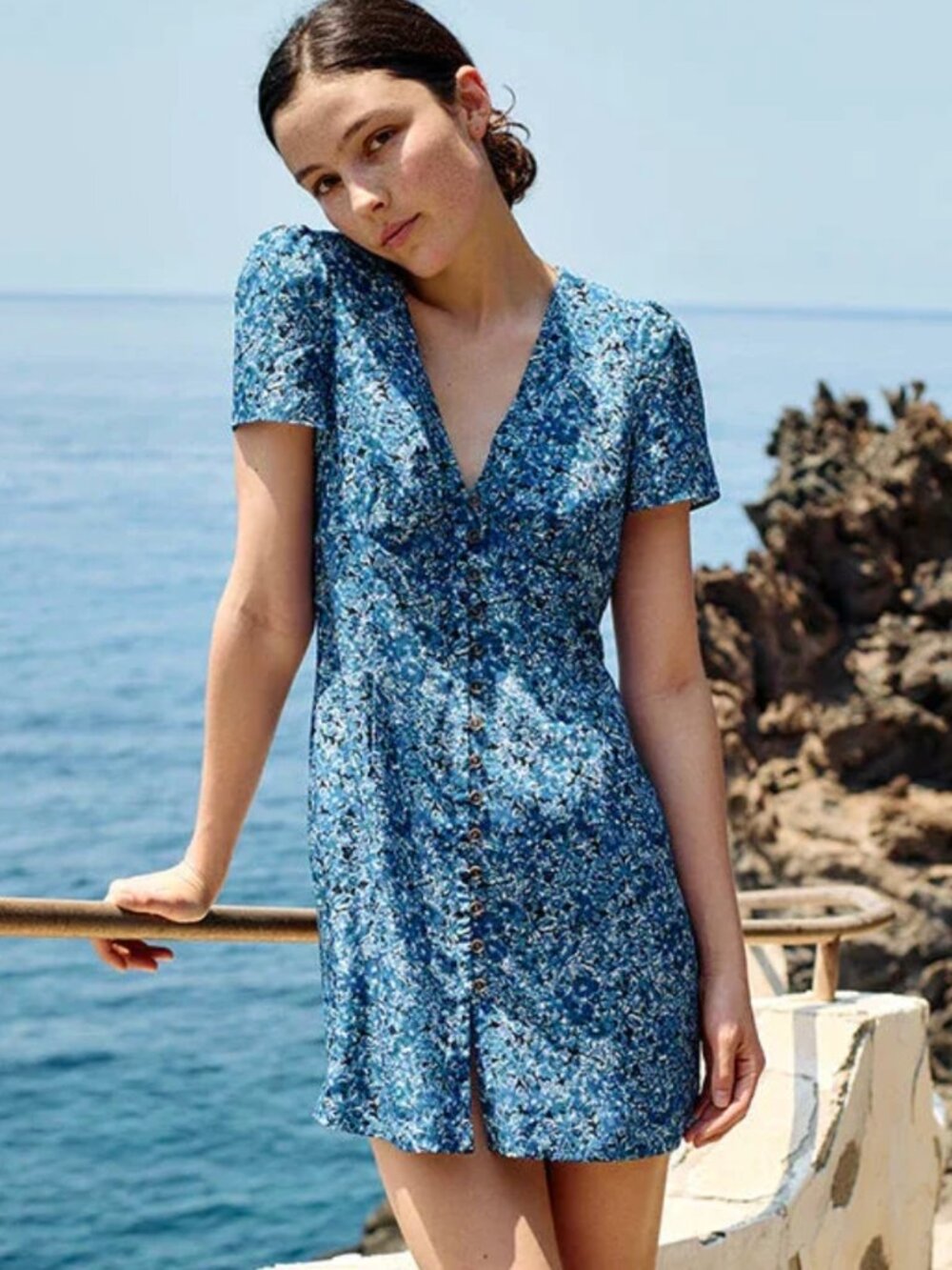 Ciao Lucia Fleurine Blue Floral Mini Dress